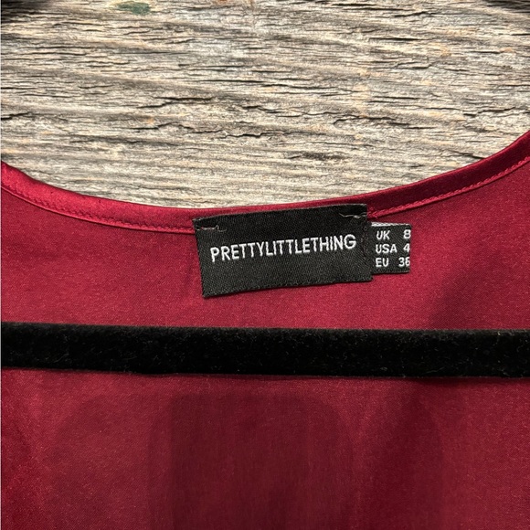 NWOT-Burgundy Satin Long Sleeve Wrap Dress - Picture 4 of 4